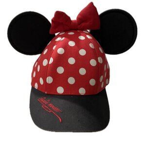 Disneyland MINNIE MOUSE BASBALL CAP POLKA DOOTS BOW KAWAII HAT RED BLACK